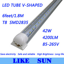 Free shipping 50pcs/lot Integrated Cooler Door T8 6feet 1800mm 42W SMD2835 4200lm 85-265V V-Shaped led tube light 2024 - buy cheap