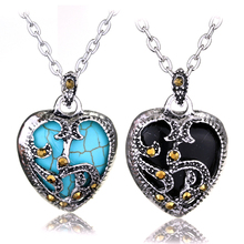 New Statement Necklace 2 Color Plated Marcasite Blue Black Stone Heart Pendant Necklace Metal Chain Necklaces Jewelry 2024 - buy cheap