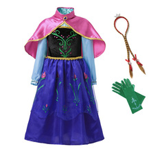 Маскарадный костюм Эльзы и Анны для маленькой девочки, вечернее рождественское платье на день рождения с накидкой, нарядное платье принцессы Снежной королевы с цветочной вышивкой 2024 - купить недорого