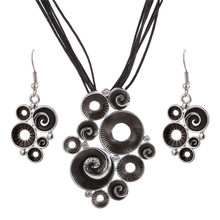 Ethnic African Beads Jewelry Sets Colorful Flower Jewelry Set Circle Hollow Circular Pendant Leather Layers Necklace Earrings 2024 - buy cheap