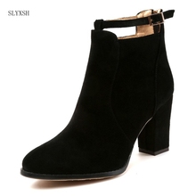 Slyxsh botas femininas de salto alto, calçado baixo da moda de outono 2018, sapatos femininos cáqui 2024 - compre barato