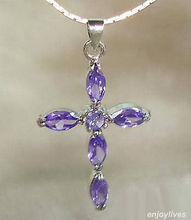 Фиолетовый кубический цирконий Аметист Кристалл Белый позолоченный крест кулон ожерелье 2024 - купить недорого