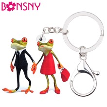 Bonsny Acrylic Sweet Frog Couple Lovers Key Chains Keychains Holders Cartoon Jewelry Gift For Women Girls Bag Car Charms Pendant 2024 - buy cheap