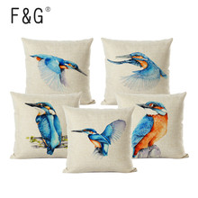 Kingfisher Watercolor Illustration Cushion Cover Forest Birds Office Cushion Cover Home Car Decoration Pillow Cover 2024 - buy cheap