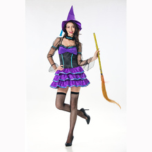 Purple Witch Costume Sexy Halloween Women Pleated Skirts With Long Lace Sleeves Female 2018 hot sale Carnival Cosplay Costume 2024 - buy cheap