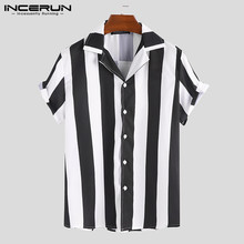 2020 Men Casual Shirt Multicolor Striped Button Short Sleeve Tops Streetwear Slim Fit Camisa Stylish Shirt Men INCERUN Plus Size 2024 - buy cheap