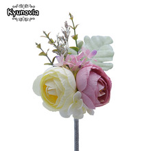 Kyunovia Silk Flowers Boutonniere Fake Flowers Lapel Pin Prom Corsages Rustic Boutineer Wedding Floral Wedding Boutonniere FE95 2024 - buy cheap