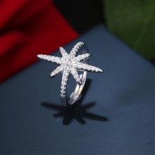 Nueva moda femenina, joyería de plata esterlina 925, personalidad llena de cristal, flor de copo de nieve, regalo de Navidad, anillos de SR218 2024 - compra barato