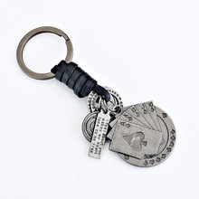 Vintage Metal Alloy Poker Keychain Leather Car keyrings for Man Jewelry Pendants Women's bags Decoration Accessories 2024 - buy cheap