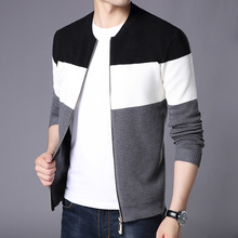 #5902 Spring Autumn Knitted Cardigan Men Round Neck Mens Zipper Sweater Korean Fashion Cardigan Sweater Coat Slim Spliced Color 2024 - buy cheap