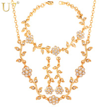 U7 Flower Jewelry Set  Gold/Silver Color Rhinestone French Romantic Bracelet Earrings Necklace Set For Women S568 2024 - buy cheap