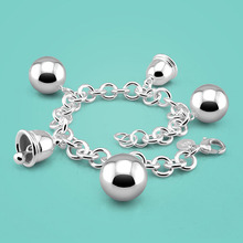 Pulseira de prata feminina, pulseira de prata esterlina 925, com pingente de sino, joia charmosa para mulheres 2024 - compre barato