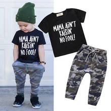 Одежда для маленьких мальчиков и девочек, футболка с буквенным принтом + камуфляжные штаны, комплект одежды, детская одежда для мальчиков, 2019 2024 - купить недорого