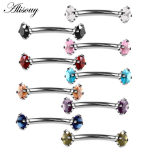Alisouy 1pc Steel Eyebrow Rings 16G Internally Threaded Earring Tragus Crystal Eyebrow Ring Curved Barbell Piercing 9 Colors 2024 - buy cheap