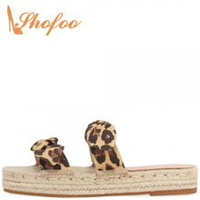 Alpargatas de leopardo marrón con nudo de mariposa, zapatillas de plataforma planas exteriores para mujer, zapatillas de playa para mujer, zapatos de playa de gran tamaño 33 38 2024 - compra barato