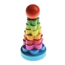 Wooden Toy Rainbow Tower Ring Kids Baby Stacking Stack Up Nest Learning Education Kids Gift Educational Toy 2024 - buy cheap