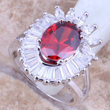 Enjoyable-anillo para mujer, chapado en plata, rojo, granate, blanco, CZ, talla 5 / 6 / 7 / 8 / 9 R1400 2024 - compra barato
