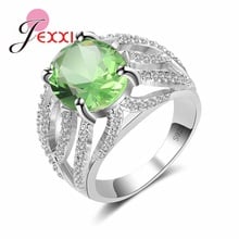 Дешевые и Изящные полые дизайнерские кольца из стерлингового серебра 925 пробы с зелеными кристаллами, ювелирные изделия, свадебные аксессуары для женщин 2024 - купить недорого
