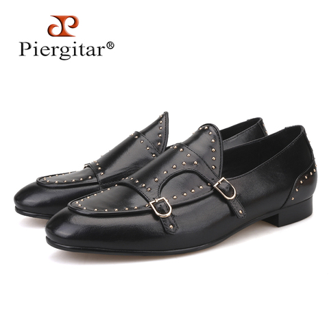 Piergitar 2018 new style Black colors Genuine Leather men shoes with Polka Dot designs Wedding and Banquet men's loafers 2022 - buy cheap