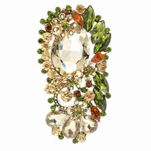 Vintage Style Brown Flower Brooch Broach Pins 2.9" W/ Oval Drop Rhinestone Crystals Women Jewelry 6300 2024 - buy cheap