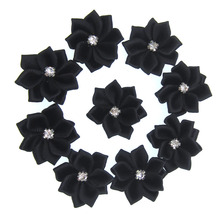 40Pcs Black Small Satin Flowers Fabric Rhinestone Flowers Appliques Sewing Decoration Wedding Garment 2.8cm 2024 - buy cheap