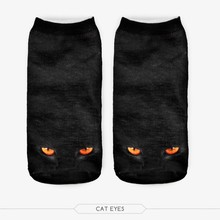 Calcetines tobilleros harajuku de algodón con estampado 3D de Ojos de gato negro, para mujer, venta al por mayor 2024 - compra barato