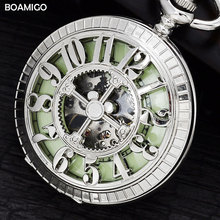FOB pocket watches antique men mechanical watches BOAMIGO brand skeleton arbic number watches silver design clock reloj hombre 2024 - buy cheap