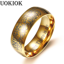 Anel muçulmano shahada alemanha, anel dourado arábia para homens joias religiosas 2024 - compre barato