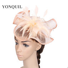 Champagne Wedding Fascinators Hats With Feather Derby Headwear For Tea Party Dresses Church Hats Women Event Hair Accessories 2024 - buy cheap