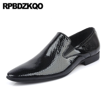 Italian Formal Business Handmade Office Black Snakeskin Loafers Men Patent Leather Dress Shoes Pointed Toe Snake Elegant Wedding 2024 - buy cheap