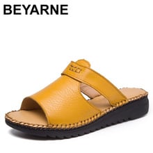 BEYARNE Handmade Genuine Leather Slippers Summer Women Flat slippers Shoes Open Toe Flowers Slides Women Slip On Sandals 2024 - buy cheap