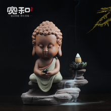 Ceramic incense burner back Guan Yin incense home decoration ideas, handmade purple Buddha incense burner 2024 - buy cheap