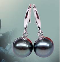 hot sell new - 10mm Genuine Black South Sea Shell Pearl Sterling Silver Dangle Earrings AAA 2024 - buy cheap