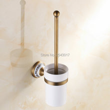 Newly High quality Antique Bronze Toilet Brush Holder Bathroom Accessories with Ceramic Cup Wall Mounted Porcelain ZR2401 2024 - buy cheap