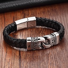 XQNI Luxury Neo-Gothic Style Box Chain Charm Genuine Leather Bracelet 316L Stainless Steel Magnetic Buckle Wholesale Discount 2024 - buy cheap