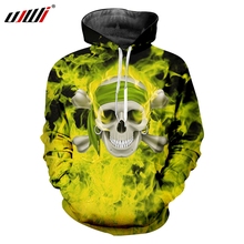 UJWI Street Style Hipater Hoodies Men's Green Flame Skulls Man Pullover 3D Printed Trend High Quality Clothing Suppliers 2024 - buy cheap