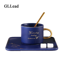 GLLead Mate de Alta Qualidade Xícara De Cerâmica Vitrificada Com Placa de Xícaras de Café e Lanche Prato Set Moda Britânico Leite Xícara de chá de Porcelana 2024 - compre barato