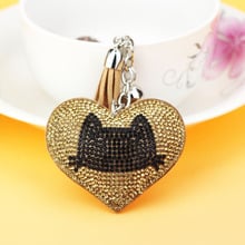 New Fashion Jewelry Cute Women Key Chain key Cover Rhinestone Inlaid Leather tassel Heart Cat Key Cap Gift 8 Colors wholesale 2024 - buy cheap