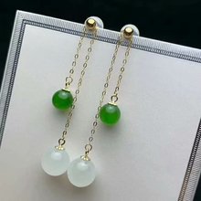 SHILOVEM-pendientes de oro amarillo de 18k para mujer, aretes de gota de jaspe blanco, verde Natural, joyería fina clásica, regalo de boda, nuevo myme668822hby 2024 - compra barato