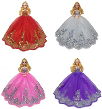 Nk conjunto de vestido de casamento boneca e lantejoulas douradas, tamanho único, feito para boneca barbie, vestido de presente infantil 2024 - compre barato