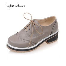 Fashion Women Oxfords Fashion Lace-up Round Toe Flats Shoes Woman Creppers Plus Size 34-43 Oxford Shoes For Women Black HC803 2024 - buy cheap