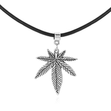 Black 3mm Real Leather Cord Pot Weed Leaf Charm 13" Choker Necklace Collares Gothic Women Girl Jewelry 2024 - buy cheap