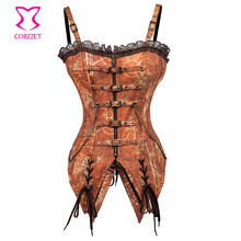 Top Brown Vintage Gothic Clothing Zipper Steel Boned Waist Trainer Corset Sexy Corsets And Bustiers Steampunk Korsett For Women 2024 - buy cheap