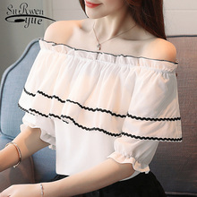 Blusa de gasa blanca con hombros descubiertos para verano, camisa Sexy con cuello oblicuo para mujer, 4078 50 2024 - compra barato