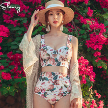 2021 Bikini Set Brazilian Women Swimsuit Pad Push Up Hight Waist Bandage Swimwear Flower Print  Summer Beach Wear Bathing Suits 2024 - buy cheap