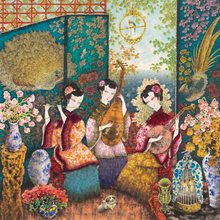 O envio gratuito de música clássica Chinesa mulheres cão flor prints pintura em tela de pintura a óleo da lona arte da parede decoração imagem 2024 - compre barato