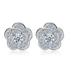 Romantic Brincos 925 Sterling Silver Cubic Zirccoina CZ Crystal Rose Flower Stud Earrings for Women Wedding Ear Jewelry 2024 - buy cheap