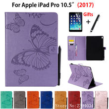 Case Cover For Apple New iPad Pro 10.5" 2017 A1701 A1709 Funda Tablet butterfly Embossed Pattern Stand Skin Shell +Film+Stylus 2024 - buy cheap