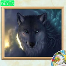 OUYIJIA Lobo bajo nubes oscuras 5D DIY pintura de diamante cuadrado completo bordado de diamantes de imitación cuadro de mosaico de pintura 2024 - compra barato