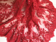 GLace 1Y/Lot  Red beaded car bone lace fabric high quality custom clothing dress transparent embroidery fabric TX195 2024 - buy cheap